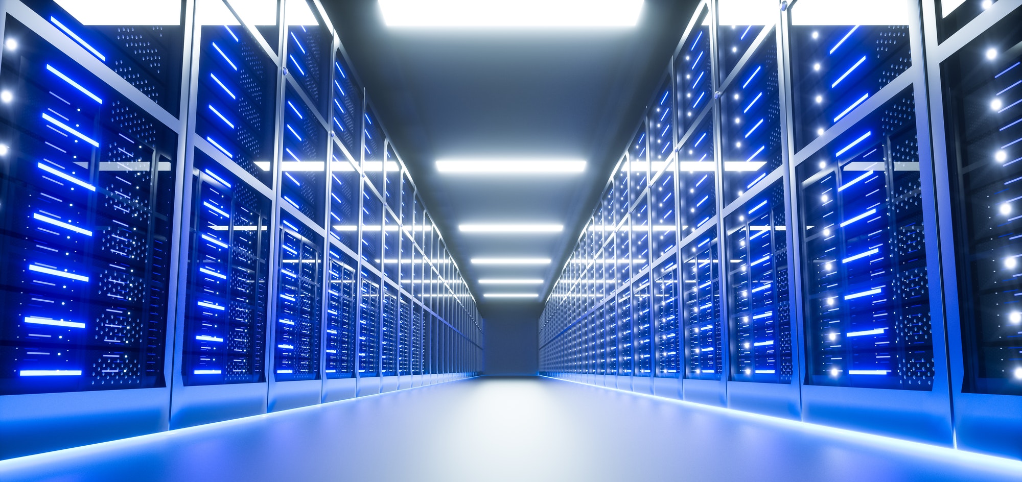 Server room interior in datacenter. 3D Render